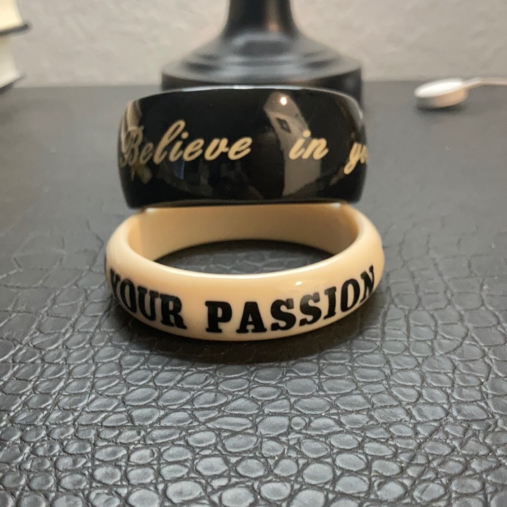 Black and white bangles with positive affirmations